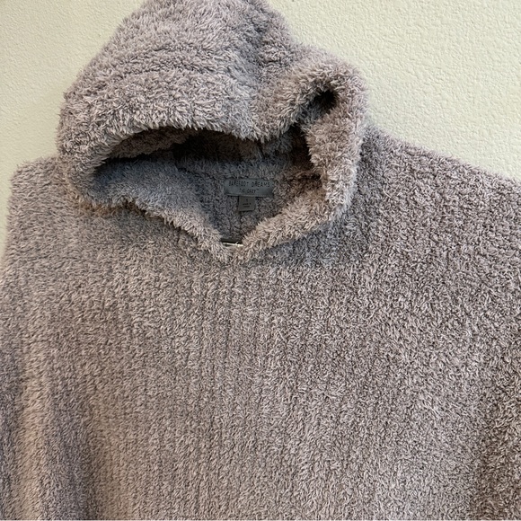 Barefoot Dreams CozyChic Hooded Pullover XS S Taupe Plush Lounge Sweater - Picture 7 of 11